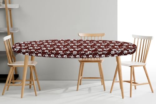 Image of The Furnishing Tree Elastic Oval Dining Table Cover WxL 35x63 in Inches Polyester Floral Pattern Magenta