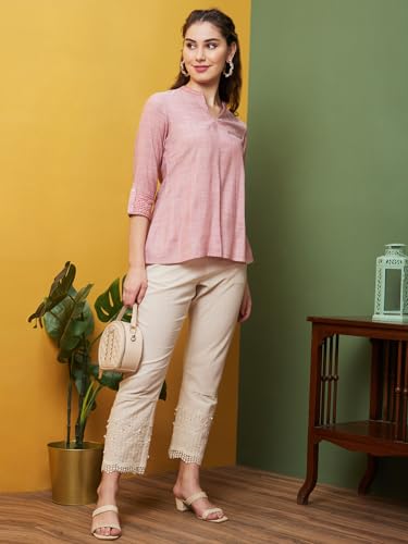 Image of Globus Women Regular Mid Rise Trousers (3640795001 Natural 28), Beige