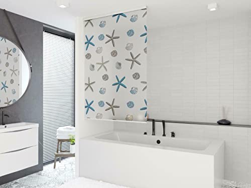 HALB-KASSETTEN DUSCHROLLO PEVA 140 Breite x 240 Höhe cm MODELL OCEANIC! DUSCHVORHANG WEISS BLAU BRAUN! SHOWER ROLLO CURTAIN!