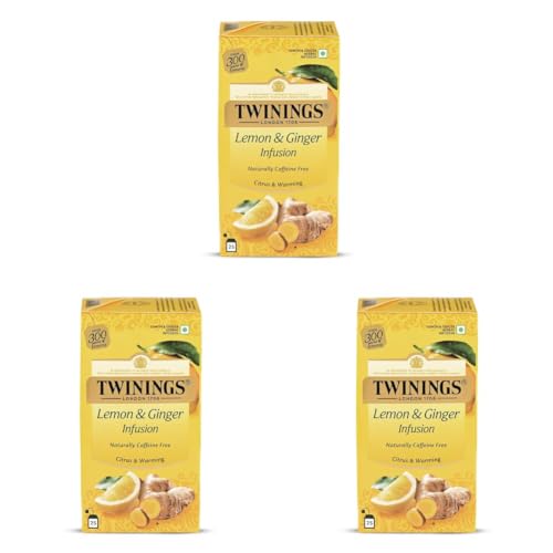 Image of Twinings Lemon & Ginger Tea, Perfect Blend of Zesty Lemon & Ginger Spice, Boosts Immunity, Rich in Anti-oxidants, Caffeine-Free, Made With Finest Ingredients, Enjoy as Hot or Iced Tea I 25 Tea Bags