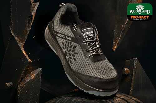 Image of Woodland Ranger Knitted Safety Shoes for Men | Oil Resistant Safety Shoe with Anti Slip Grip | Lightweight & Antistatic PU Double Density with Composite Toe | Black (10 UK, 44 EU)