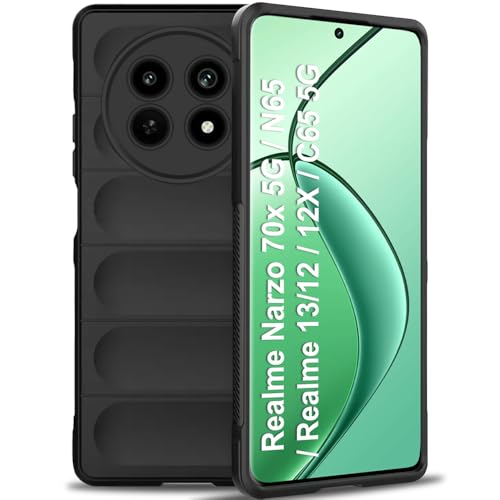Image of TheGiftKart Liquid Silicon Back Cover Case for Realme Narzo 70x 5G / N65 / Realme 13 /12 / 12X 5G / C65 | ShockProof Military Grade Protection | Micro-Fibre Cloth On Inner Side | Anti-Slip (TPU, Black)