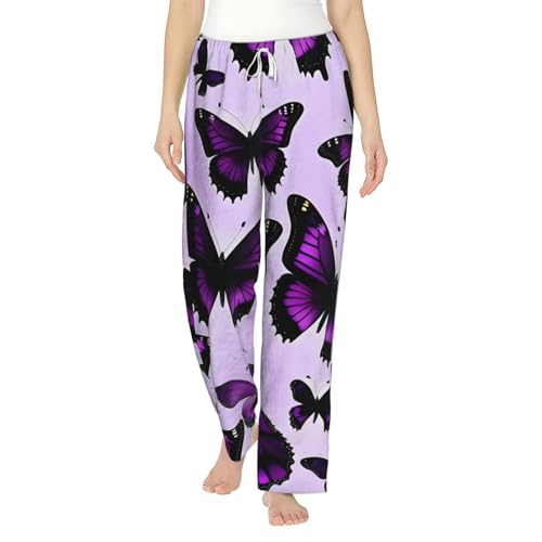 Pantalon de pyjama flanelle papillons violets, le cadeau réconfortant pour adulte