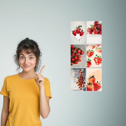 Image of SiddArtify Strawberry Art Print Set - Red - White Fruit Still Life - Set of 2-4x6 Inch - Board (Pack of 6) - Sticker (Pack of 6) Wall Room Decoration art Poster Prints