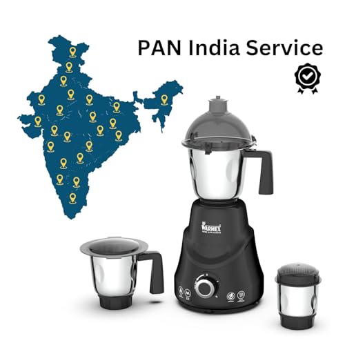 Image of Warmex 850W Mixer Grinder for Kitchen | 100% Copper Motor | 3 Stainless Steel Jars (400ml, 800ml & 1200ml) | 3 Speed Control with Pulse Function | Heavy Duty Mixer for Grinding, Blending & Chutney