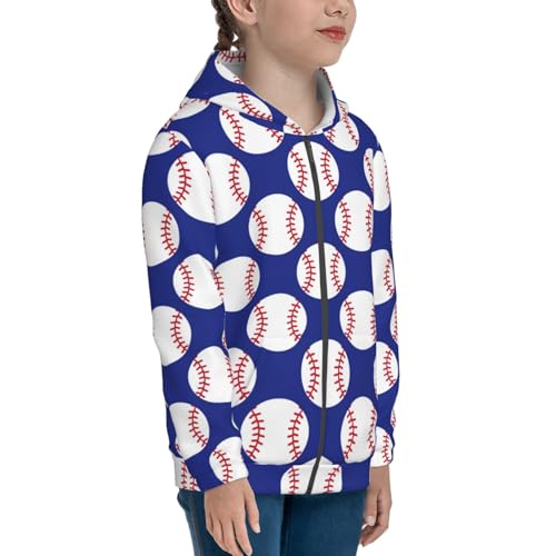 Baseball Pattern Kid Hoodies Boys Zip Up Sweatshirts Girls Pullover with Pocket4