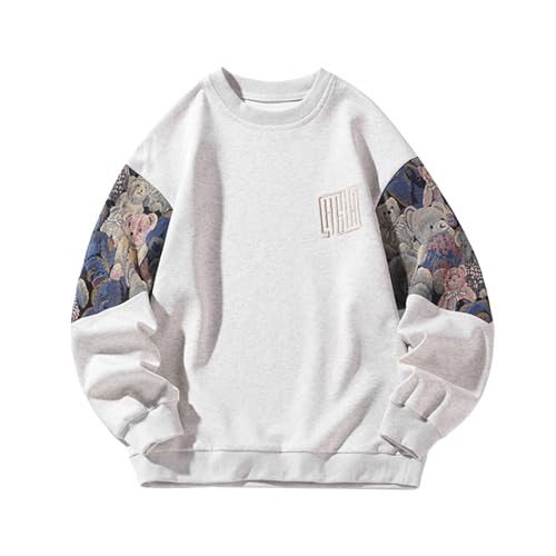 Streetwear Men's Bear Embroidered Pullover Long Sleeve Crewneck Sweatshirt for Boyfriend Gifts Loose Fit Shirt