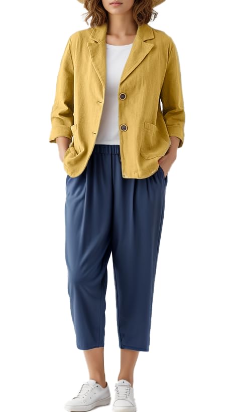 Women's Blazer Jackets Cotton Linen Casual Loose Long Sleeve