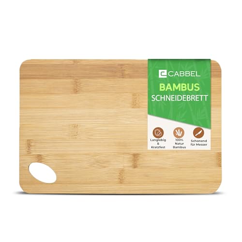 CABBEL Bambus Schneidebrett 20x15 cm Holzschneidebrett klein beidseitig nutzbar mit Griffloch nachhaltiges Küchenbrett Holz für Frühstück Obst & Snacks