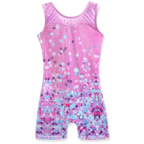 HOZIY Leotards for Girls Gymnastics Kids Children Biketard Snowflake Ribbon Blue Purple Hot Pink Sparkle 1-2T Sequins Purple