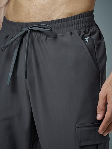 Image of TECHNOSPORT Men's Solid Slim Fit Sports Cargo Joggers DURACOOL+ Quick Dry Breathable Moisture Wicking Stretch Gym Track Pants Running Training Fitness Activewear