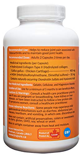 TruPure Bioactive Collagen Type II +MSM, Effective Joint Care Formula, 2,400 mg of Collagen Type II per daily serving, 180 Capsules, 30 days supply. Helps to reduce joint pain due to Osteoarthritis, and promote the healing of joint cartilage injuries. - Image 3