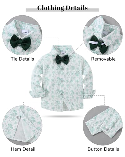 Image of YALLET Toddler Baby Boy Clothes Suit Gentleman Wedding Outfits Formal Dress Shirt+Bowtie+Suspender Pants