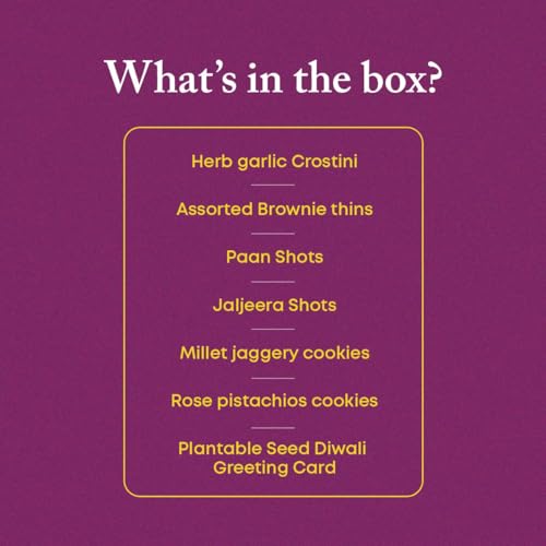 Image of The Flavour Republic Joyful Treat Box | Premium Diwali & Bhai Dooj Hamper with Herb Garlic Crostini, Brownie Thins, Paan & Jaljeera Shots, Millet Jaggery Cookies, Rose Pistachio Cookies & Seed Crackers | Perfect for Family, Friends & Corporate Gifting