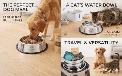Image of Pets Empire Stainless Steel Feeding Bowl for Medium Breed Adult Dogs & Giant Breed Puppies | Large (1400 ML x 2)