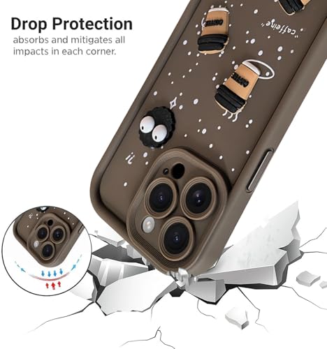 Image of SHINESTAR Back Cover for iPhone 15 Pro Max - 3D Cartoon Coffee & Eyes Design | Soft Silicone Shockproof Case with Full Camera Protection | Cute & Playful Phone Cover - Brown