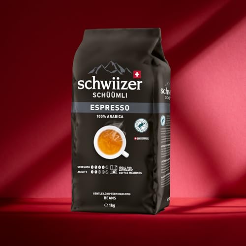 Schwiizer Schüümli Espresso, 100% Arabica zrna kave, jaka, intenzivna, idealna za potpuno automatske aparate, jačina 4/5, srednje pržena, Rainforest Alliance, 1 kg