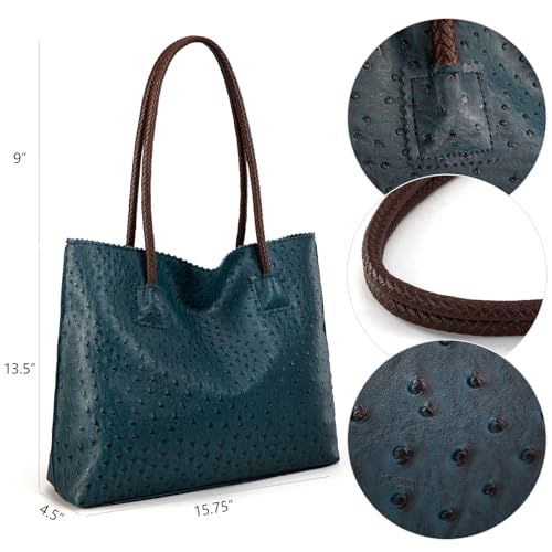 Image of Milan Chiva Tote Bag for Women with Zipper Large Ostrich Vegan Leather Shoulder Purses and Handbags