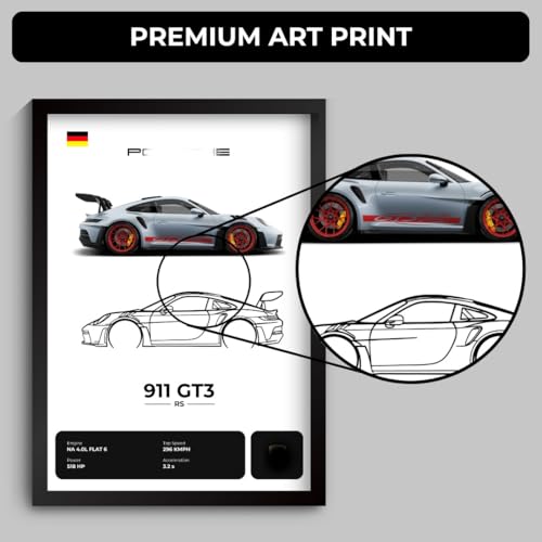 Image of Porche 911 GT3 RS Poster | Framed Porche A4 Sized (31 x 23 cm) | Car Poster for Wall, Gift for Boys, 911 Frame | Supercar Frames | Car Posters for Wall, Bedroom, Hostel, Study Room (F 007)