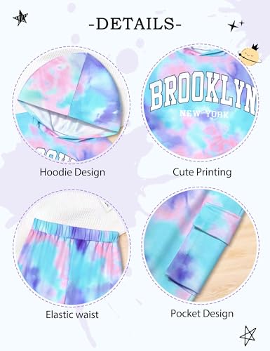 CRISONE Girls Clothes Tie Dye Brooklyn Print Tops Hoodies Sweatshirt Sweatpants with Pockets 2PCS Girl Outfits4