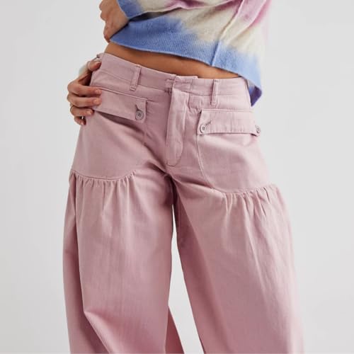 Lotus Tube Jeans for Women,Mid Rise Lotus Ruffle Jeans,Casual Loose Wide Leg Denims with Adjustable Drawstring3