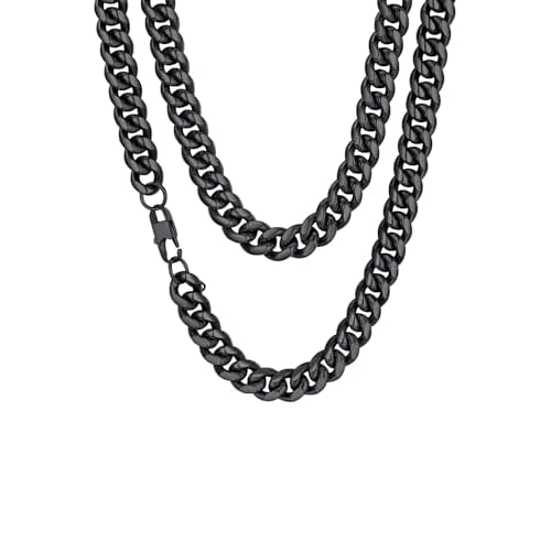 FaithHeart Chunky Miami Cuban Link Chain Necklace for Men - Gold Plated/Black Stainless Steel Hip Hop Chains Necklaces, 6/10/14mm Width 18/20/22/24/26/28 Inch Length, with Gift Box Length 18