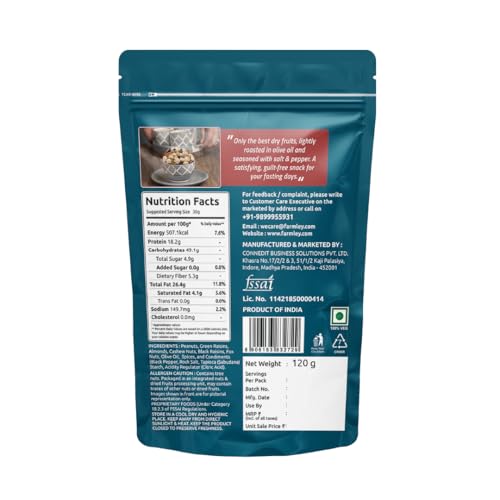 Image of Farmley Snack Mix | 120g | 6 Superfood in 1 Mix | Mixed Nuts, Mixed Dry Fruits, Dry Fruits, Nuts and Seeds Mix, Almonds, Cashew, Pumpkin & Sunflower Seeds, Guilt free Snack (Pack of 3)