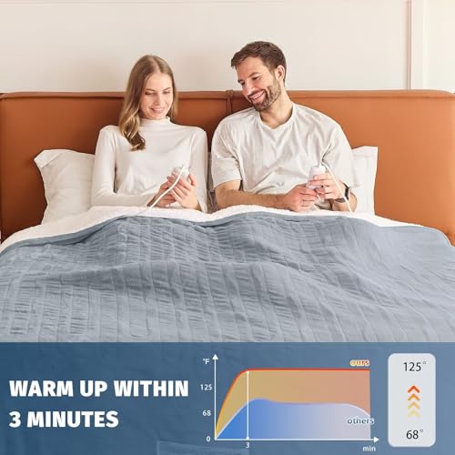 King Size Heated Electric Blanket - 90" x 108" with Dual Control, 10 Heating Levels & 8 Hours Auto Off, Soft Warm Flannel Gifts with Over-Heat Protection, ETL & FCC Certified