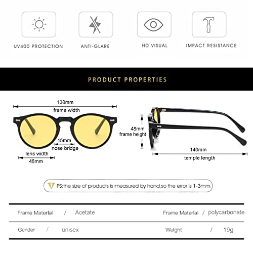 Image of Gleyemor Vintage Polarized Sunglasses for Men Round Sunglasses UV400 Protection Retro Hand-crafted Acetate Frame