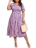 Women's Plus Size Floral Midi Dress Square Neck...