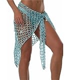 Blue Swimwear Cover Up net sarong,Sexy Fashion Beach Hand Crochet Shawl Capelet Triangle Fishnet Net Skirt.(SJJ40) (Blue)