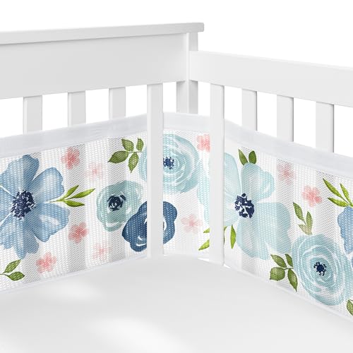 Image of Sweet Jojo Designs + BreathableBaby 2-Piece Breathable Mesh Crib Liner Set (Pink/Blue Boho Floral) for Girls, Baby, Infants/Newborn Nursery (Bohemian, Farmhouse, Shabby Chic, Watercolor Rose, Elegant)