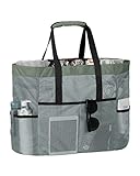 LIVACASA Bolsa de Playa Malla Grande Ligero con Cremallera Multi Bolsillos Cuerdas Antideslizante para Verano Piscina Playa (Gris)