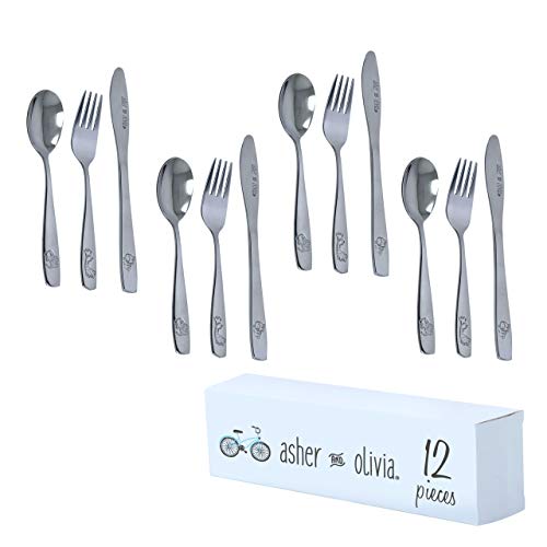 Kids and Toddler Utensils Silverware Set –12-Piece Toddler Silverware Includes 3 Forks 3 Spoons and 3 Kid-Friendly Knives - Kids Cutlery Metal Flatware Set for Preschooler Baby Child Toddler