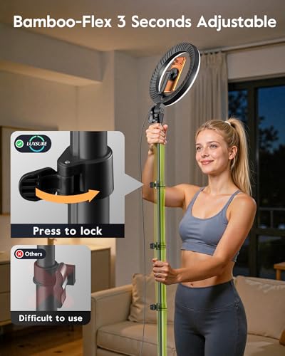 Image of Upgrade Tripod Ring Light Stand with 2 Telescopic Arms -67 inch Ring Light Tripod for iPhone&Android, Overhead Phone Mount with Remote, Phone Stand for for TikTok, YouTube，Zoom & Video Recording