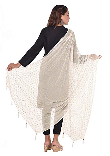 Image of YOUTHQUAKE Soft Chiffon Dupatta with Golden Foil Print & Tassels for Women & Girls