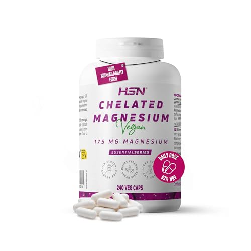 HSN Magnesio Bisglicinato 350mg (Mineral Elemental por dosis diaria) | 240 Cápsulas Vegetales | Suplemento de Magnesio Quelado Vegano Sin Gluten, No-GMO