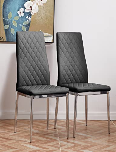 EHome Design Lot de 2 chaises de salle à manger à dossier haut avec pieds chromés, siège et dossier rembourrés confortables pour cuisine, salle à manger – Noir