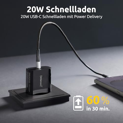 Intenso Power Adapter W20C, 20W, USB-C aansluiting, voor iPhone, Samsung Galaxy, iPad en meer, zwart - Afbeelding 3