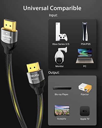 Tisofu [Ultra Certified 8K Hdmi Cable 6Ft: Hdmi 2.1 Cables 48Gbps High Speed Premium Braided Cord 8K@60Hz 4K@120Hz 4K@144Hz Hdcp 2.2&2.3 Cl3 Arc Earc For Hd/Hdr/Hdtv #TOP5