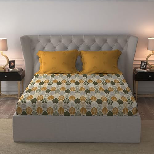 Image of MYTRIDENT Celebration Bedsheet Gifting Collection Double Size - Mehfil Mustard
