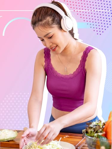 Image of Hicarer 6 Pieces Lace Camisole Tank Tops Lace Trim Camisole Straps Womens Cami Undershirt Ribbed Tank Tops for Women