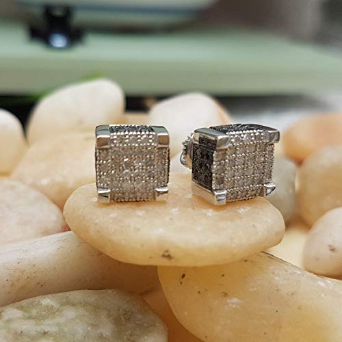 Dazzlingrock Collection 1.00 Carat (ctw) Round Black & White Diamond 8.8mm Micro Pave Hip Hop Iced Out Studs, Screw Back, Unisex Design Ladies, Mens Real Diamond Earrings4