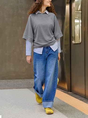 Image of Tankaneo Womens Oversized Half Sleeve T-Shirts Crew Neck Boxy Basic Tees Tops Summer Casual Loose Fit Tunic Shirts
