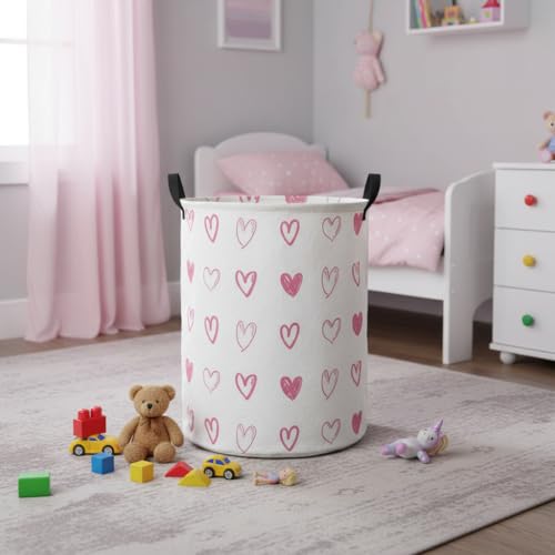 Image of Baby Laundry Hamper kids laundry Basket Waterproof Laundry Bag for Bedroom Clothes Organizer Room Decor(Pink Heart)