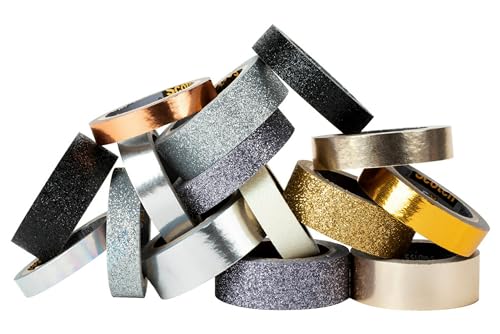 Image of Scotch Washi Tape, Glitter Metallic Design, 15 Rolls, Great for Bullet Journaling, Scrapbooking and DIY Decor (C1017-15-P6)
