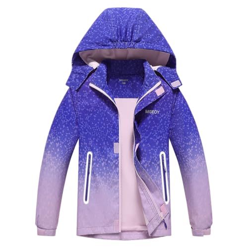 Image of MGEOY Kids Rain Jacket, Waterproof Lightweight Hooded Windbreaker for Boys Girls 4-14Y