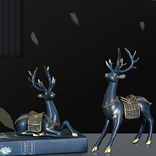 rackbone 2 Pieces Christmas Reindeer Figurines Decor Nordic European Style Deer Statue Fireplace Window Desk Bedroom Shelf Ornament for Home Living Room Office Decoration (Dark Green)