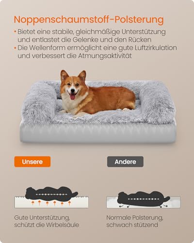 Feandrea FluffyHug Hundebett, Hundekissen Größe L, Hundematte für mittelgroße Hunde, Hundesofa Noppenschaumstoff, Bezug abnehmbar und waschbar, 91 x 68 x 16 cm, Ombré-Grau PGW232G01V1