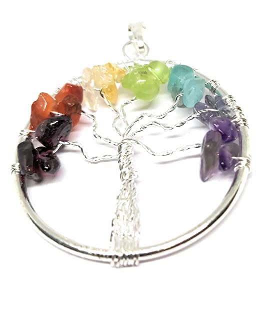 ReshammReshammCrystals Natural Seven Chakra Tree of Life Pendant with Black String ! Symbol for Positivity and Prosperity